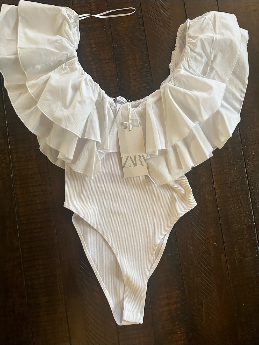 Zara White Ruffle One-Piece - Picture 2 of 2